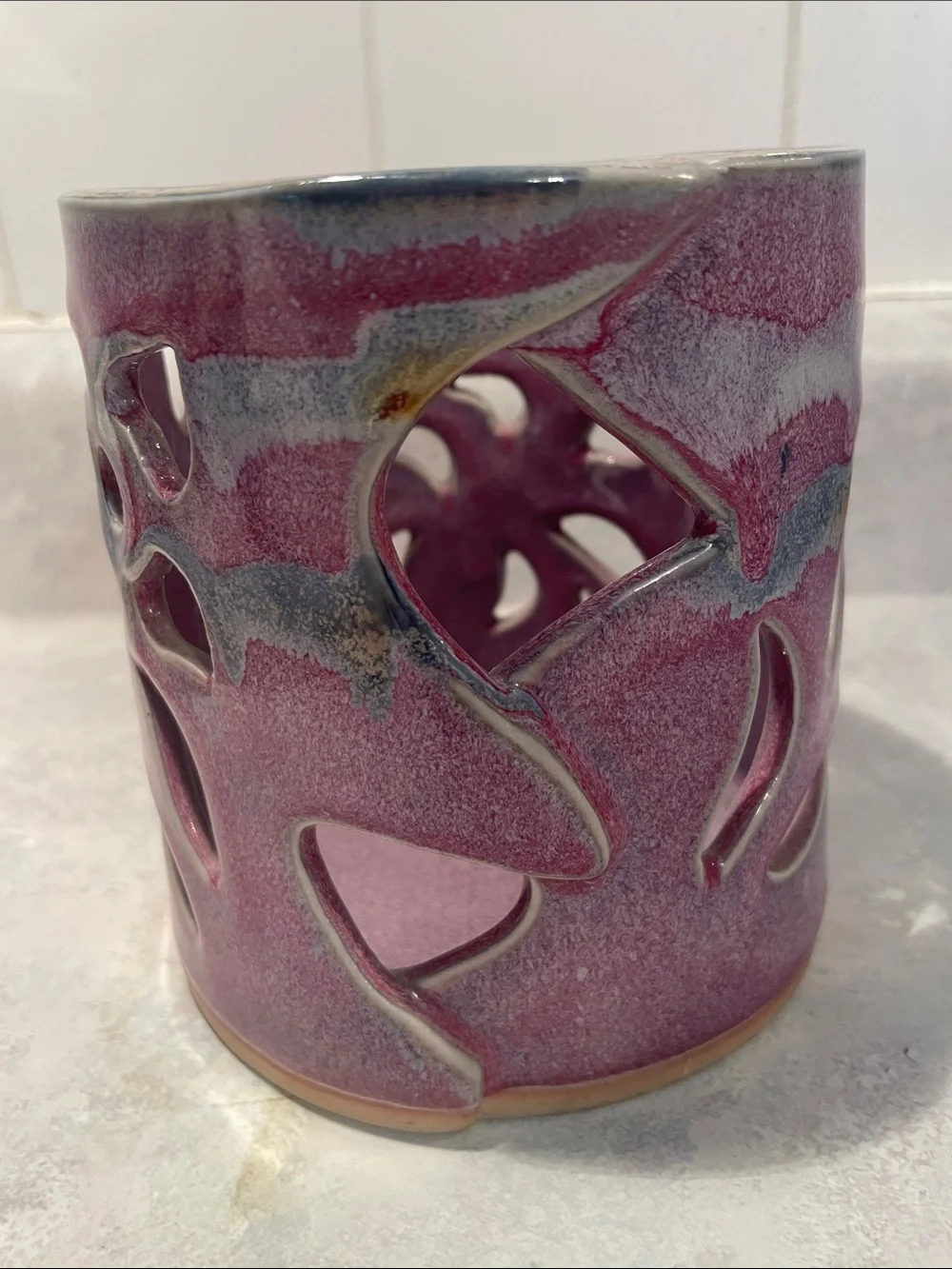 Bay Pottery Handcrafted Purple Luminary with Cutout Design